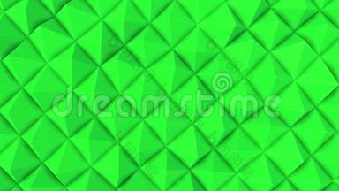 一排排绿色金字塔缓缓移动.. 摘要。 3D渲染